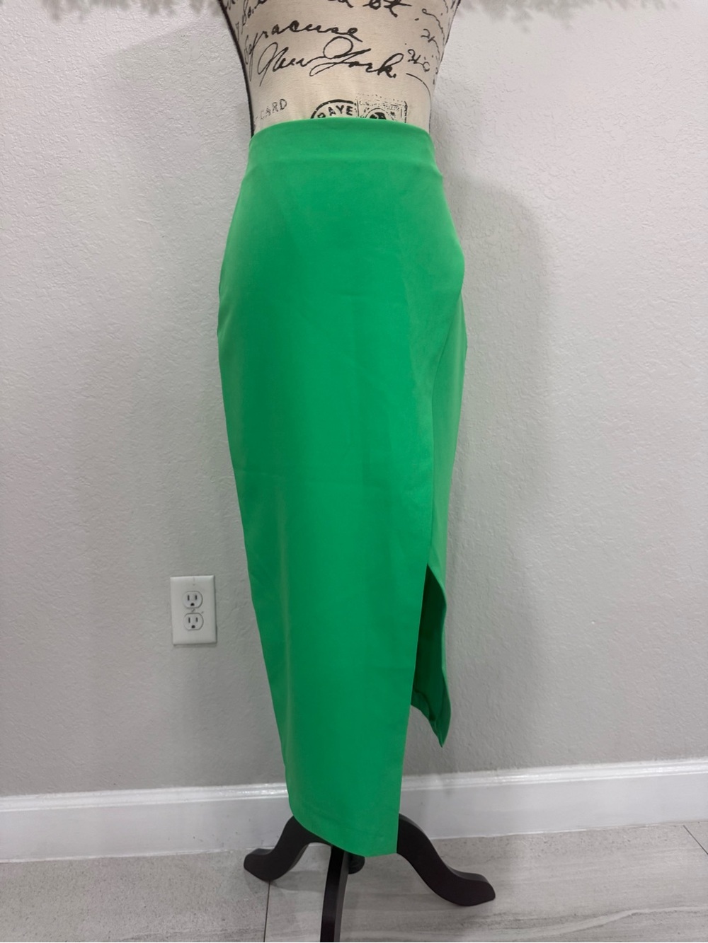 Zara Bright Green High Waist Maxi Pencil Skirt Side Slit Size S